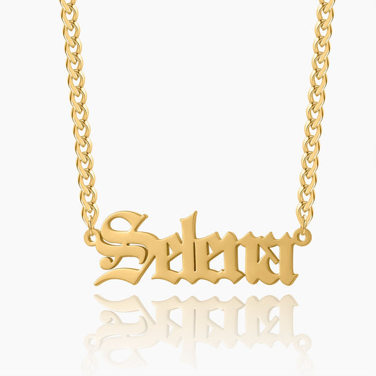 Gothic Name Necklace w/ Cuban Chain