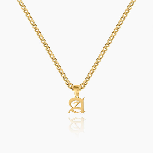 Kids Gothic Letter Necklace w/ Cuban Chain