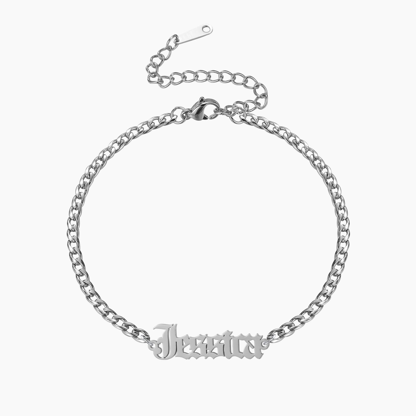 Gothic Name Bracelet w/ Cuban Chain