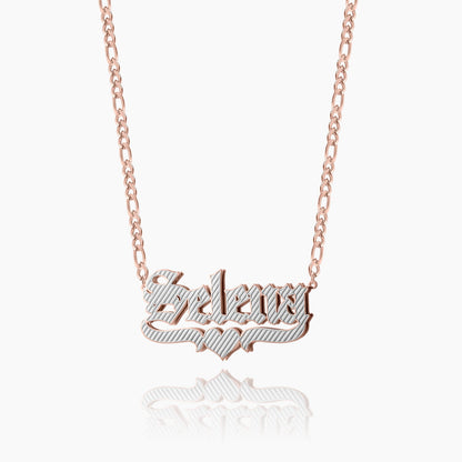 Double Plated Gothic Name Necklace w/ Figaro Chain