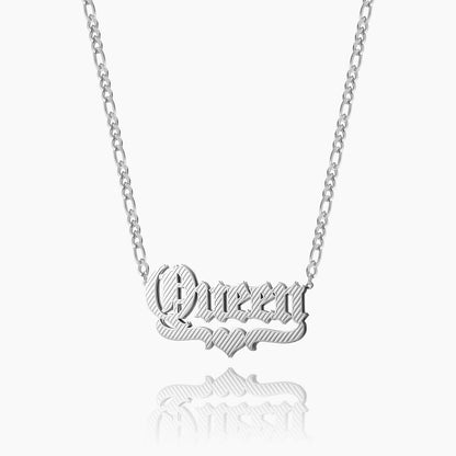 Double Plated Gothic Name Necklace w/ Figaro Chain