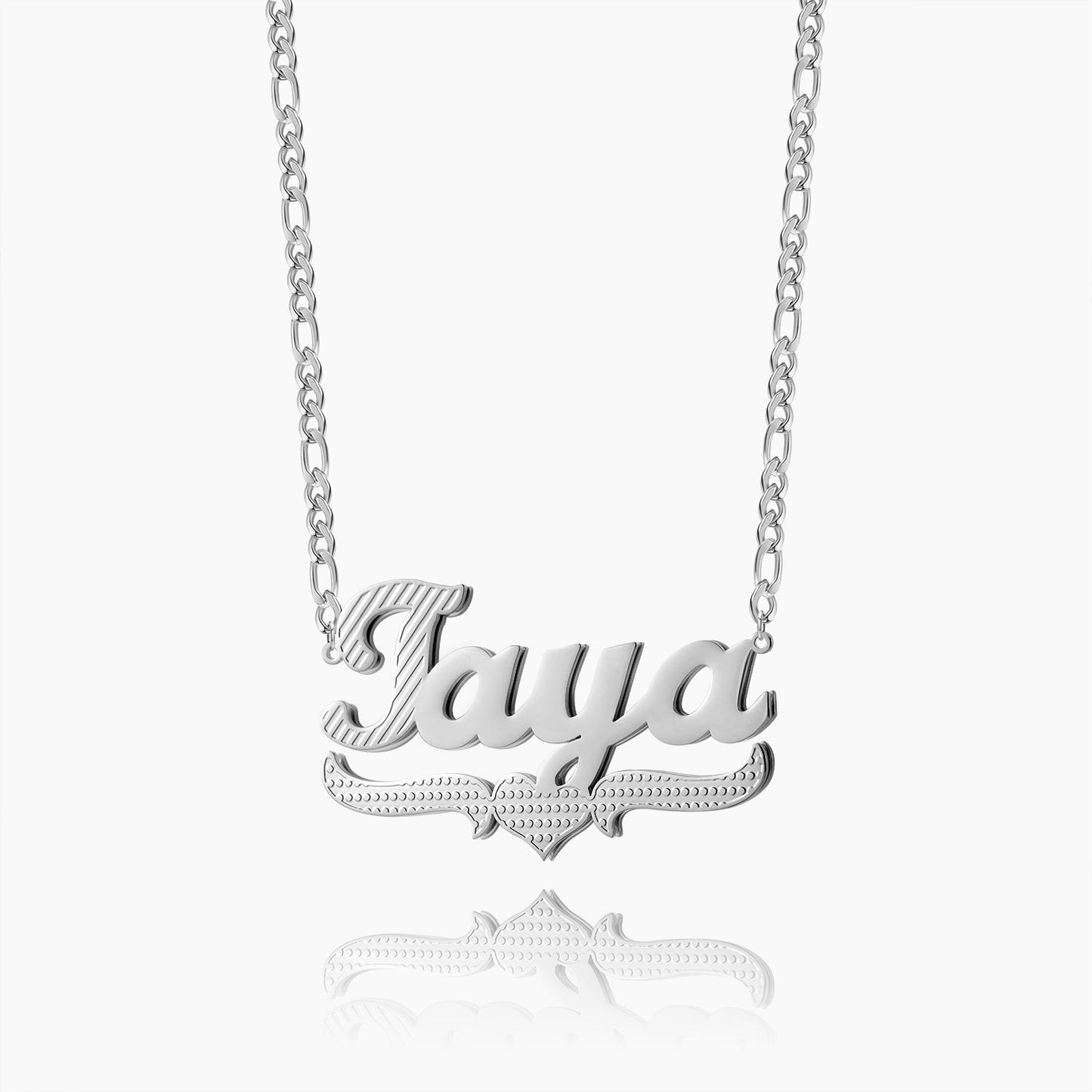 Double Plated Script Name Necklace w/ Figaro Chain