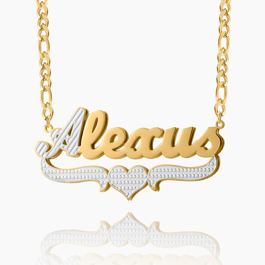 Double Plated Script Name Necklace w/ Figaro Chain