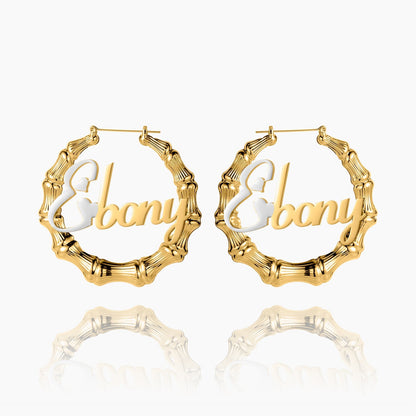 Lovely Name Bamboo Hoop Earrings