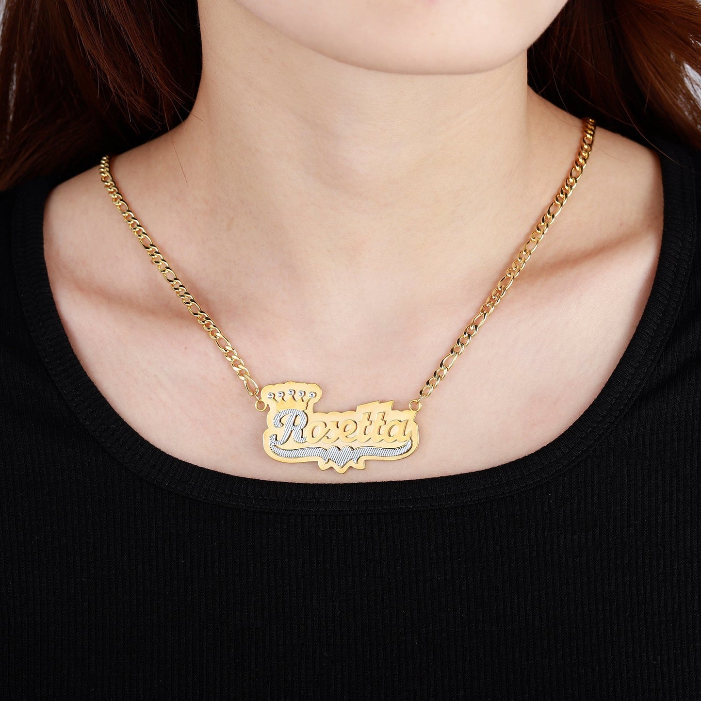 Double Plated Royal Name Necklace w/ Cuban Chain