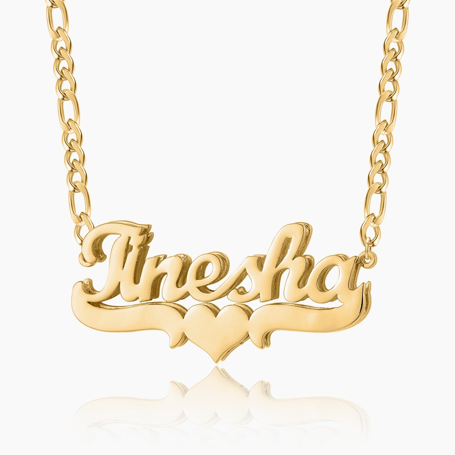 Kids Double Plated Heart Name Necklace w/ Cuban Chain