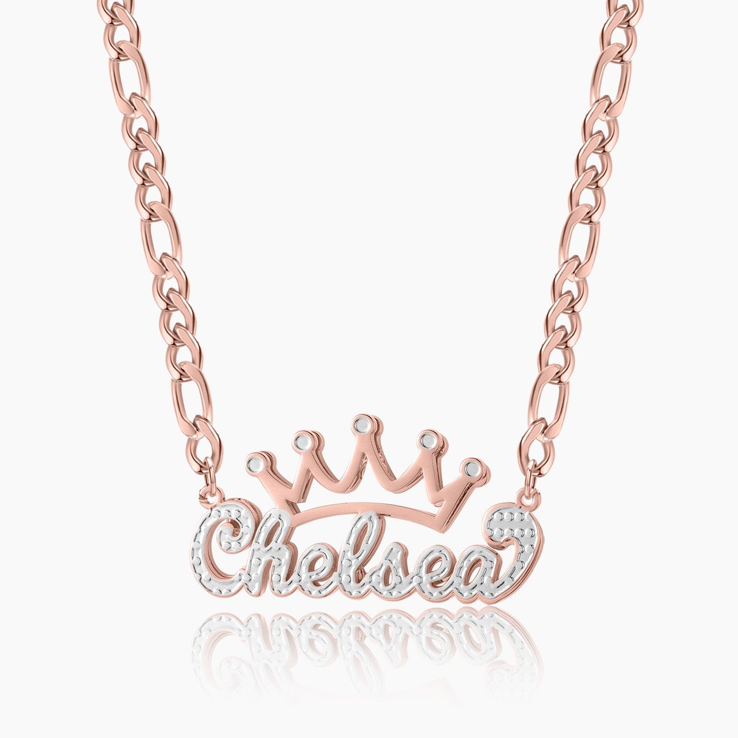 Double Plated Crown Name Necklace w/ Figaro Chain