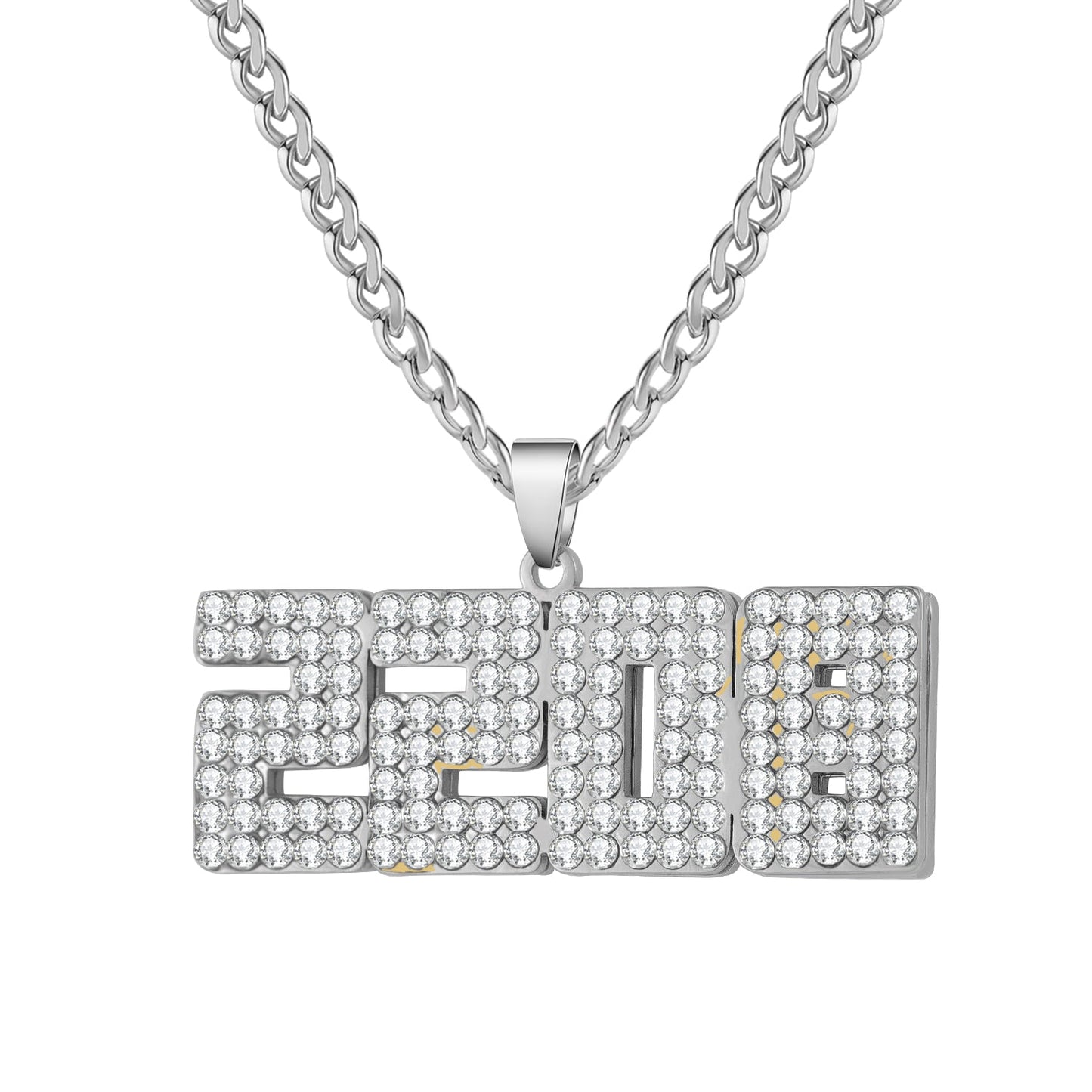 Iced Block Year Necklace w/ Cuban Chain