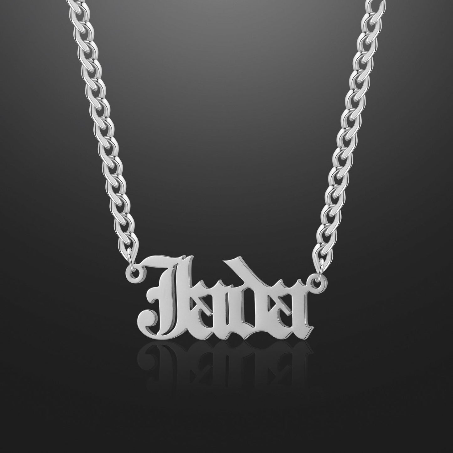 Kids Gothic Name Necklace w/ Cuban Chain