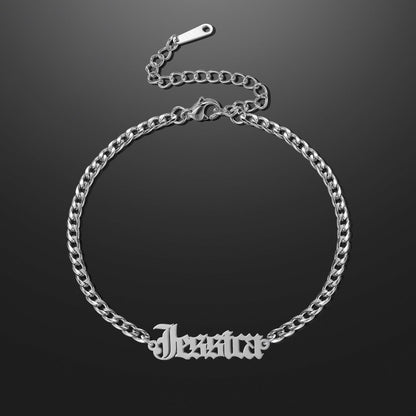 Gothic Name Bracelet w/ Cuban Chain