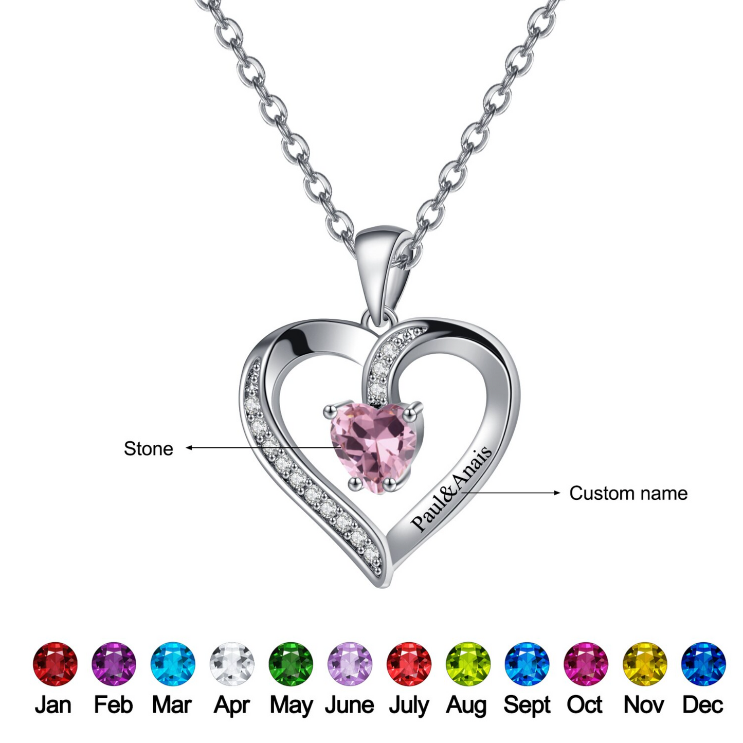 Birthstone Heart Shape Necklace