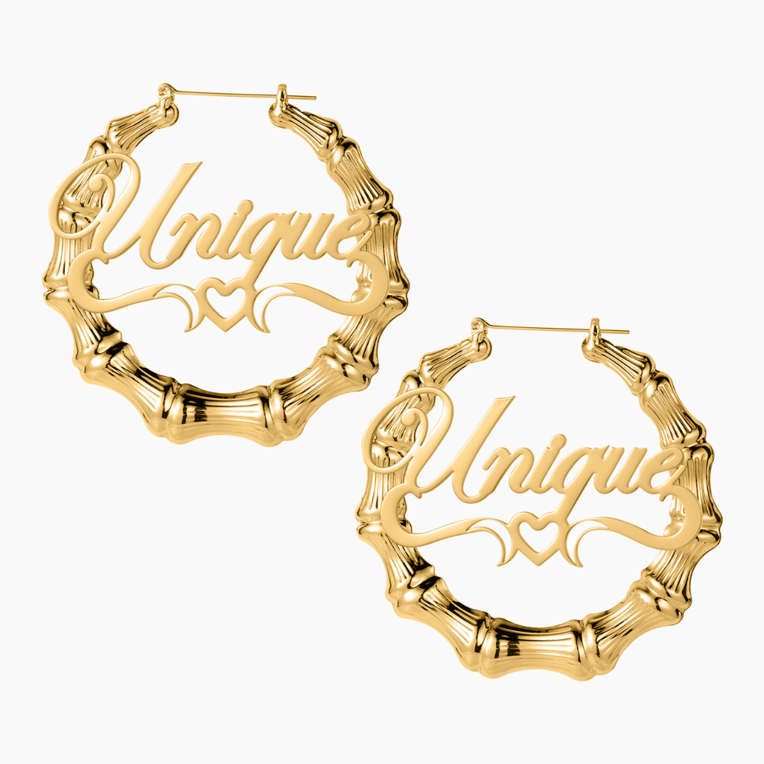 Heart Outline Bamboo Name Hoop Earrings