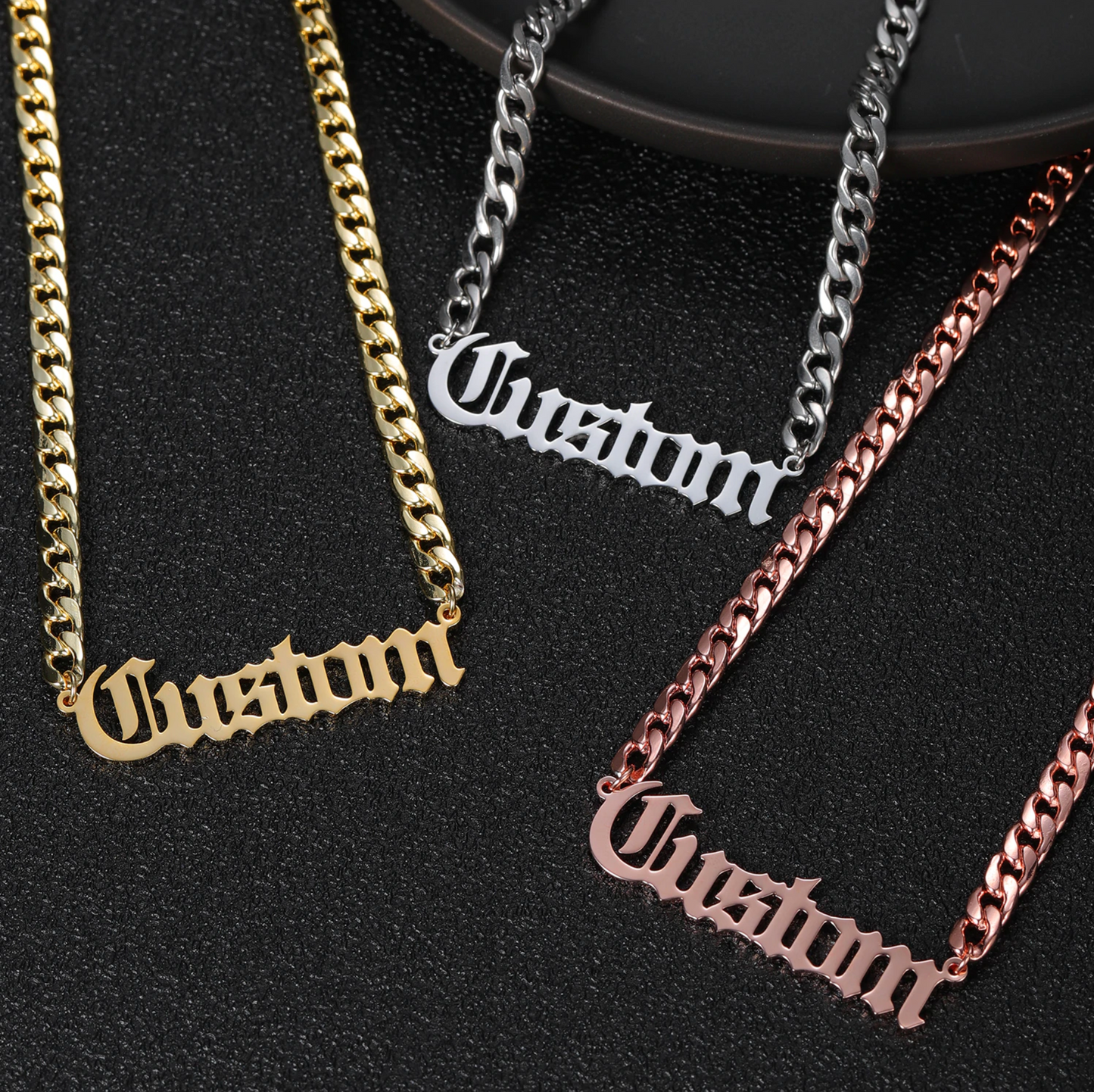 Gothic Name Necklace w/ Cuban Chain