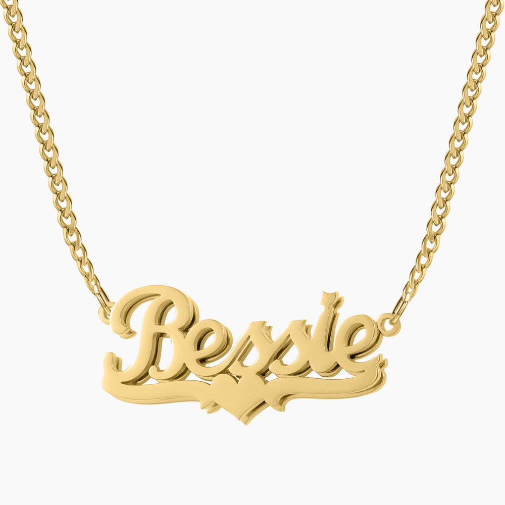 Double Plated Heart Name Necklace w/ Cuban Chain