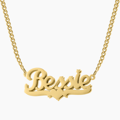 Double Plated Heart Name Necklace w/ Cuban Chain