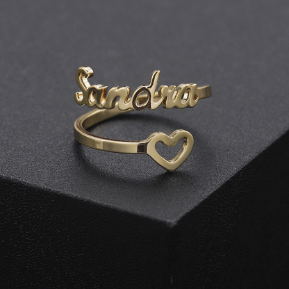 Hollow Heart Name Ring