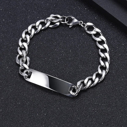 Engraved Bar Cuban Link Bracelet