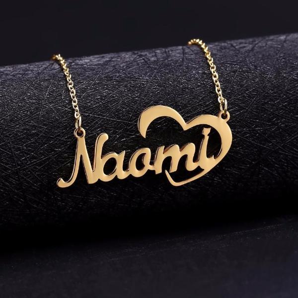 Crescent Heart Name Necklace